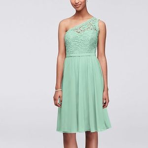 MINT SHORT ONE SHOULDER CORDED LACE DRESS